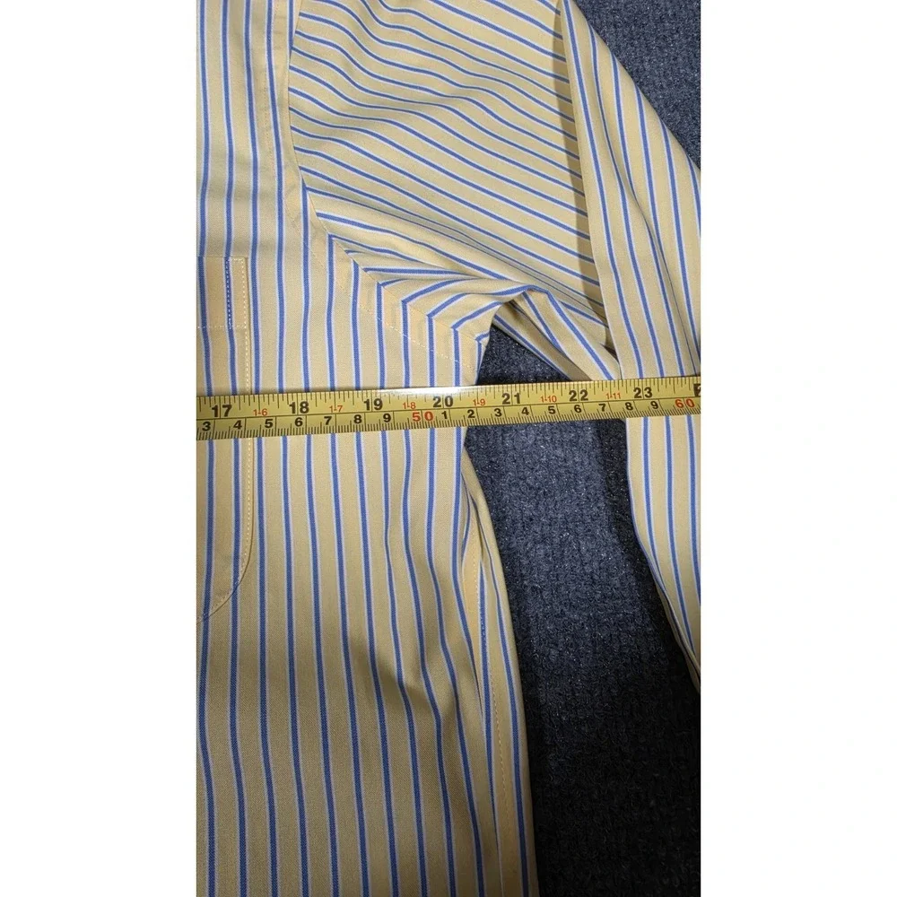 Paul Fredrick men's dress shirt‎ in a yellow base with blue stripe pattern, size